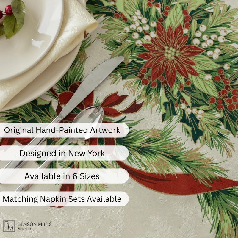 Benson Mills Christmas Ribbons Engineered Printed Fabric Table Cloth, Winter, Holiday and Christmas Tablecloth (52" X 70" Rectangular, Xmas Ribbons) - Image 3